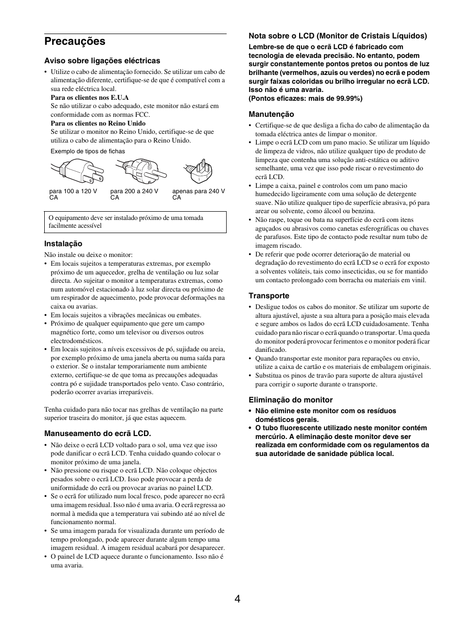 Precauções, 4precauções | Sony SDM-X95FB User Manual | Page 149 / 385