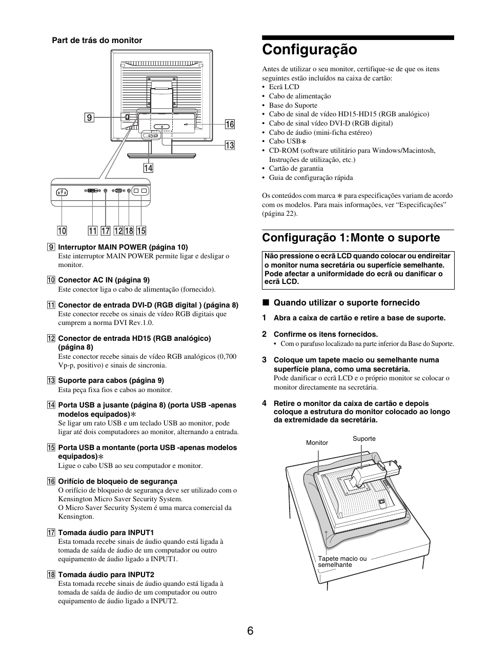 Configuração, Configuração 1: monte o suporte, Configuração 1:monte o suporte | Sony SDM-X95FB User Manual | Page 151 / 385
