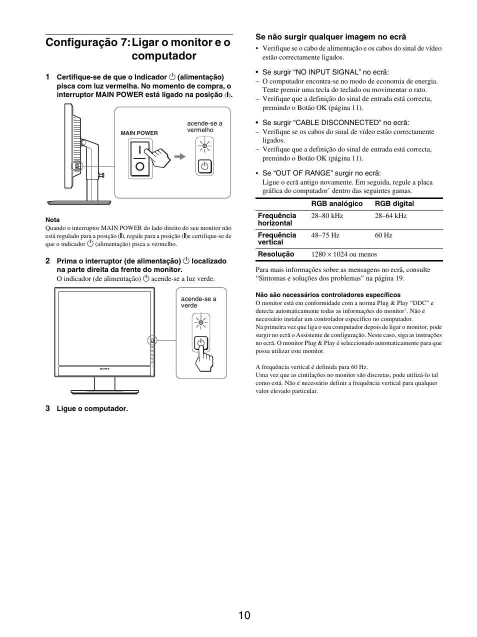 Configuração 7: ligar o monitor e o computador, 10 configuração 7:ligar o monitor e o computador | Sony SDM-X95FB User Manual | Page 155 / 385