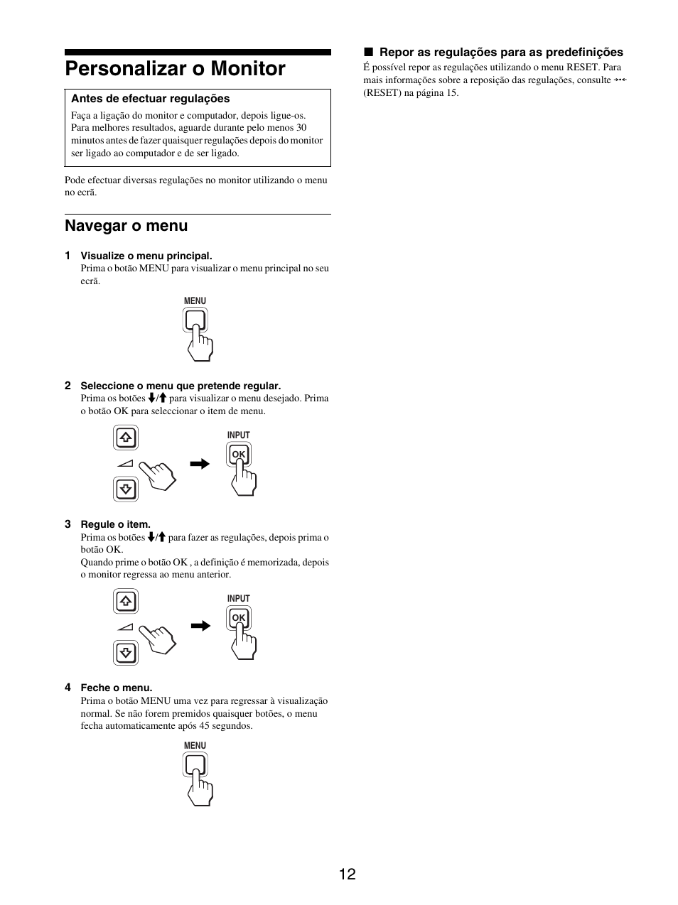 Personalizar o monitor, Navegar o menu | Sony SDM-X95FB User Manual | Page 157 / 385