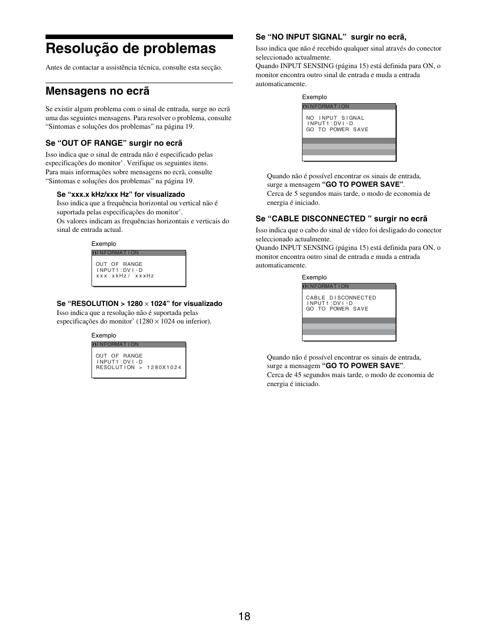 Resolução de problemas, Mensagens no ecrã | Sony SDM-X95FB User Manual | Page 163 / 385