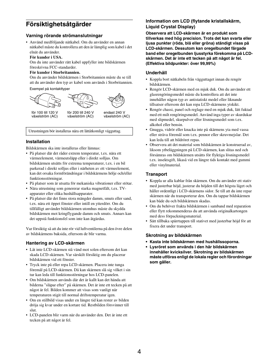 Försiktighetsåtgärder, 4försiktighetsåtgärder | Sony SDM-X95FB User Manual | Page 197 / 385