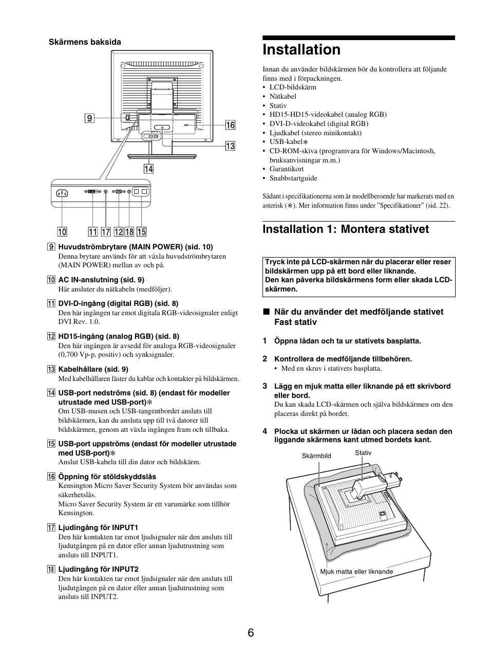 Installation, Installation 1: montera stativet | Sony SDM-X95FB User Manual | Page 199 / 385