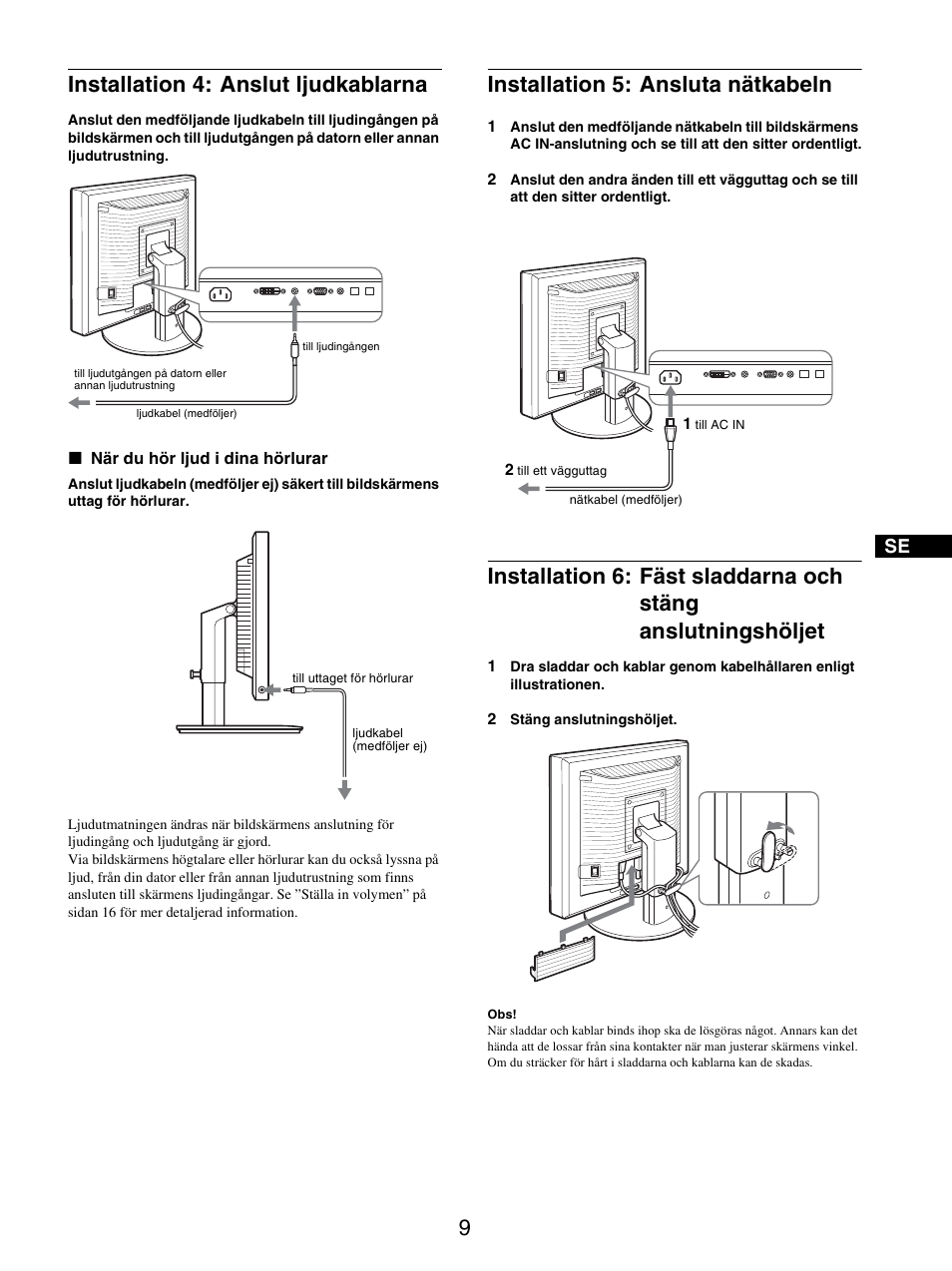 Installation 4: anslut ljudkablarna, Installation 5: ansluta nätkabeln, 9installation 4: anslut ljudkablarna | Sony SDM-X95FB User Manual | Page 202 / 385