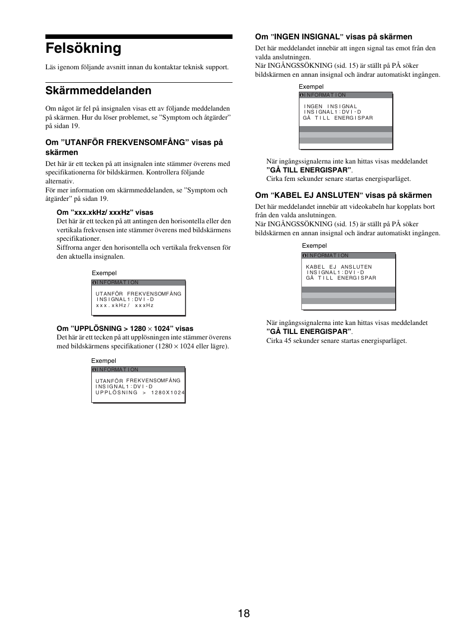 Felsökning, Skärmmeddelanden | Sony SDM-X95FB User Manual | Page 211 / 385