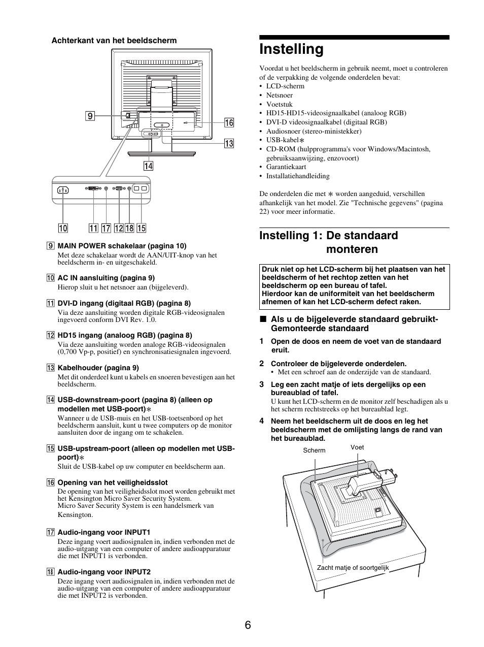 Instelling, Instelling 1: de standaard monteren | Sony SDM-X95FB User Manual | Page 223 / 385