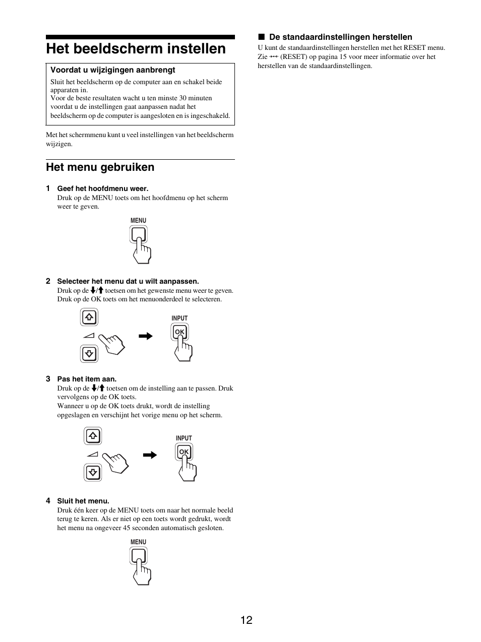 Het beeldscherm instellen, Het menu gebruiken | Sony SDM-X95FB User Manual | Page 229 / 385