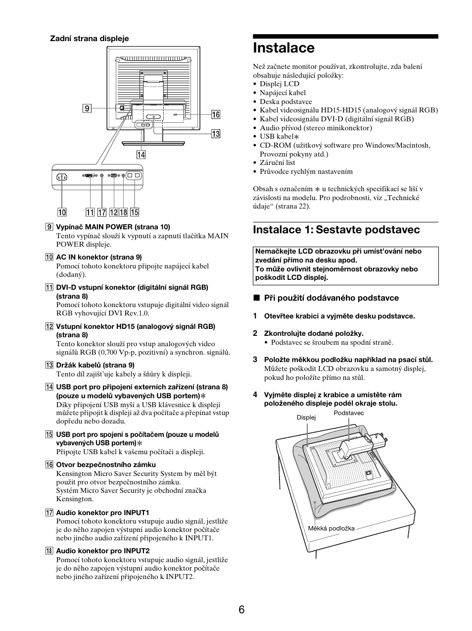 Instalace, Instalace 1: sestavte podstavec | Sony SDM-X95FB User Manual | Page 271 / 385