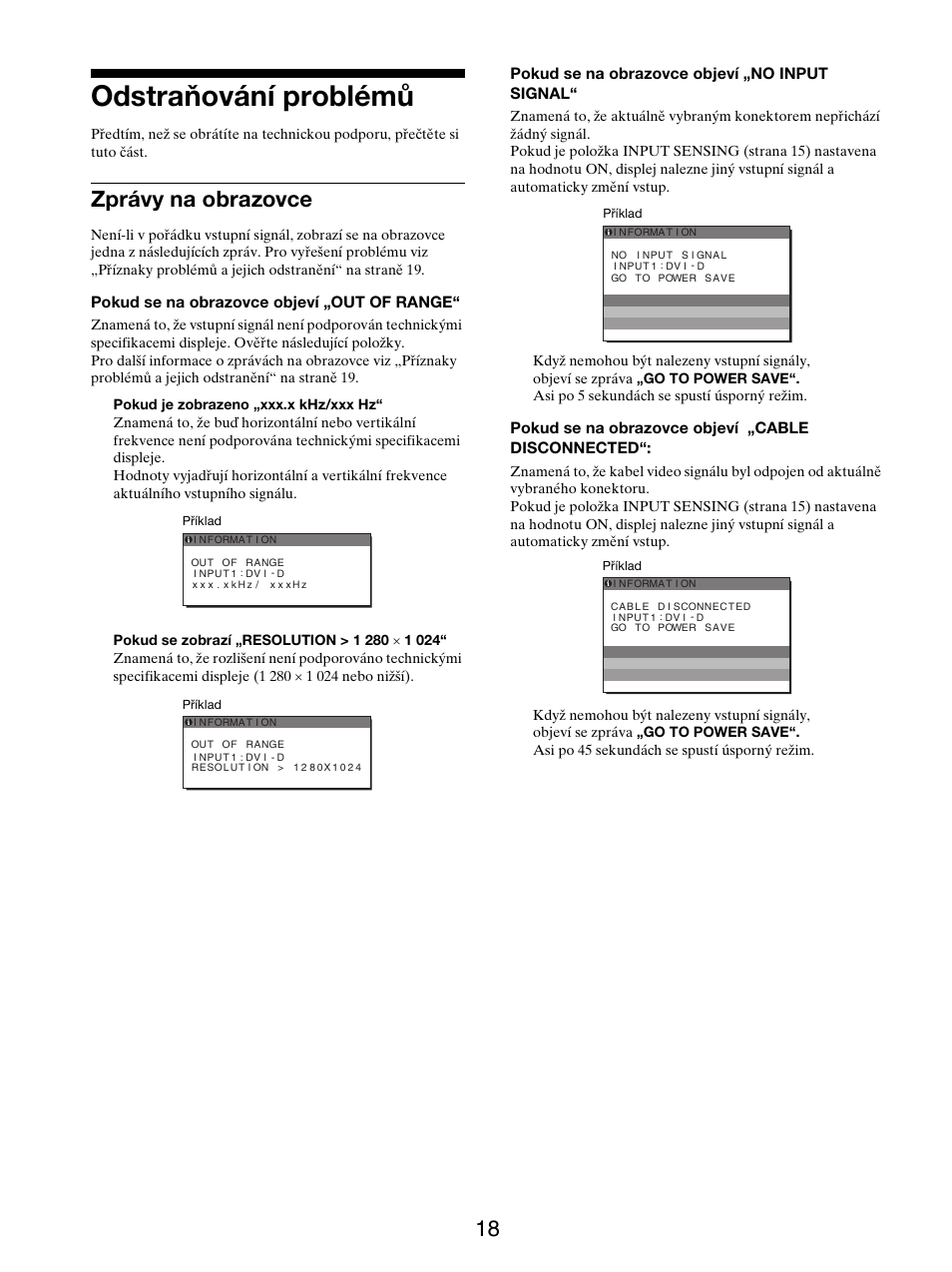 Odstraňování problémů, Zprávy na obrazovce | Sony SDM-X95FB User Manual | Page 283 / 385