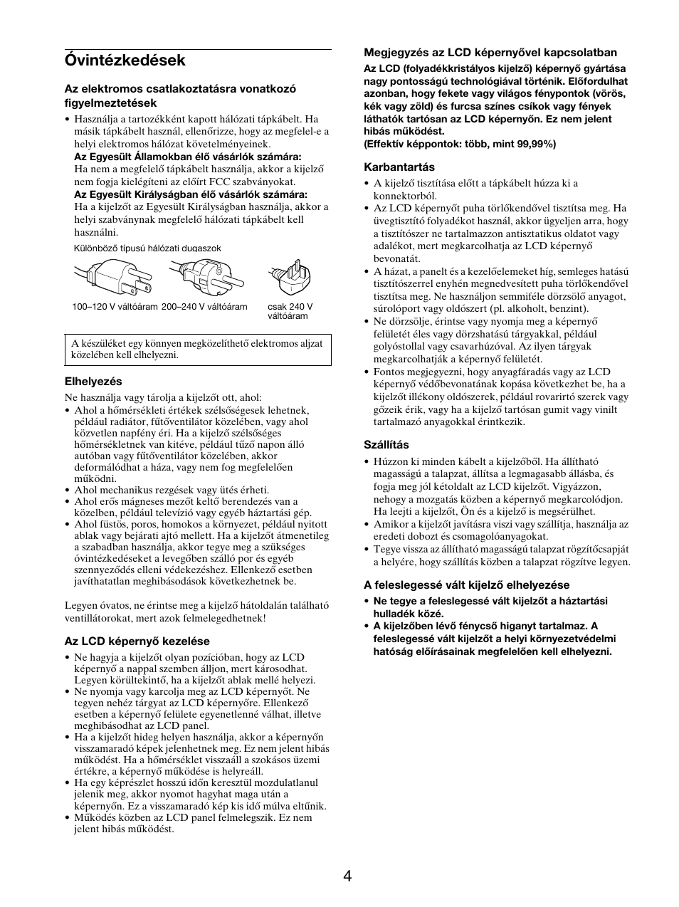 Óvintézkedések, 4óvintézkedések | Sony SDM-X95FB User Manual | Page 293 / 385