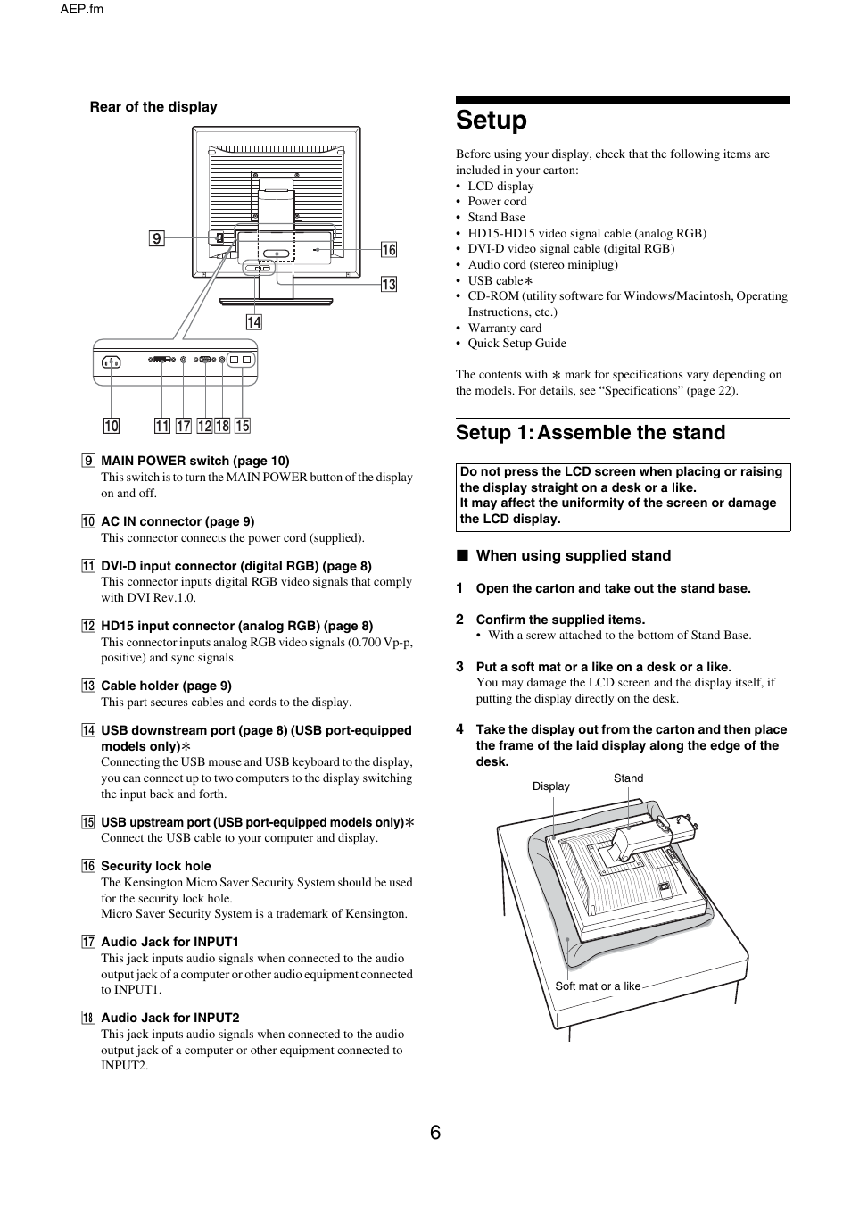 Setup, Setup 1: assemble the stand | Sony SDM-X95FB User Manual | Page 30 / 385