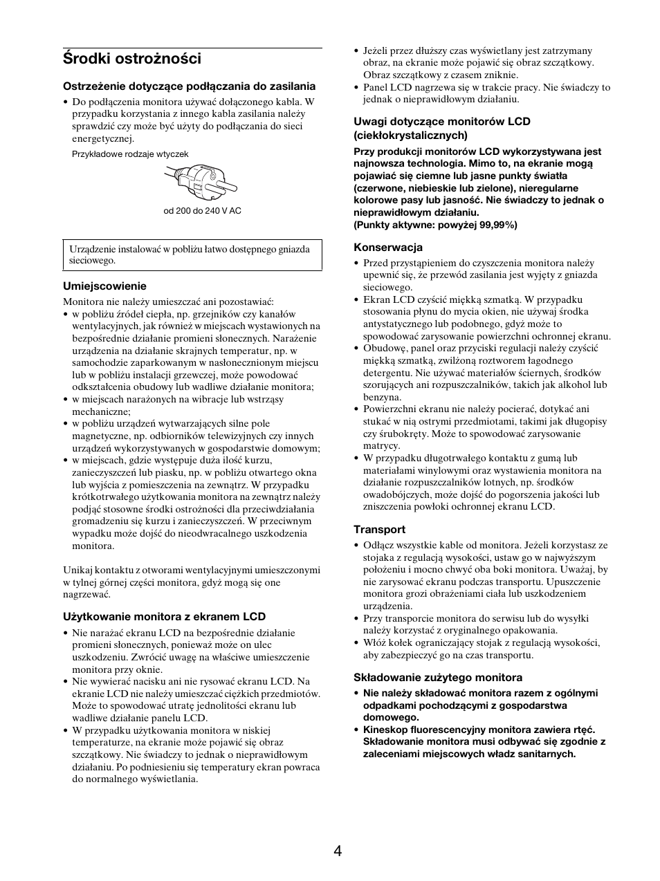 Środki ostrożności, 4środki ostrożności | Sony SDM-X95FB User Manual | Page 317 / 385