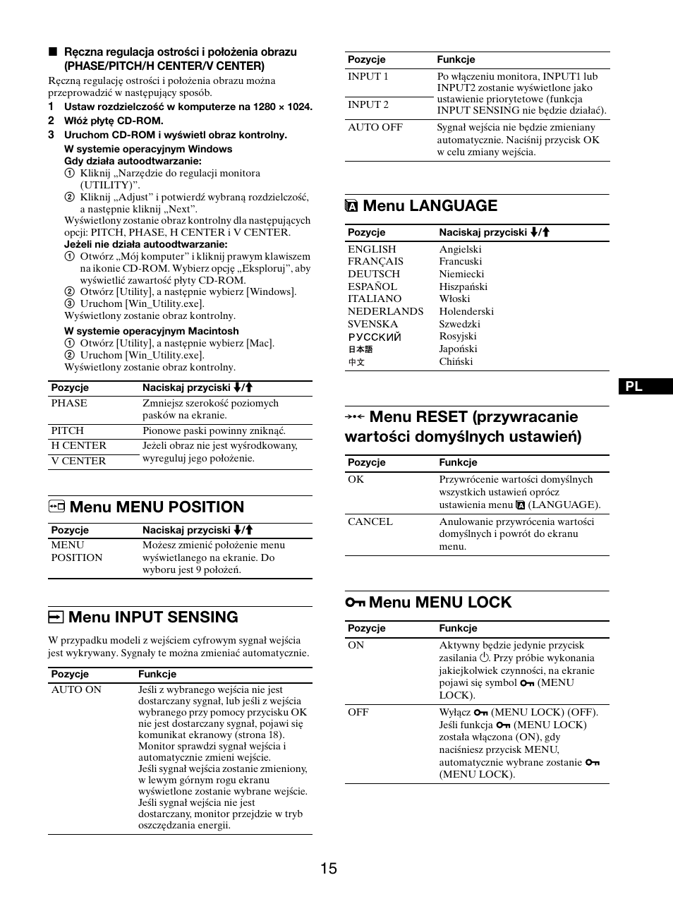 Menu menu position, Menu input sensing, Menu language | Menu menu lock, Menu menu position menu input sensing | Sony SDM-X95FB User Manual | Page 328 / 385