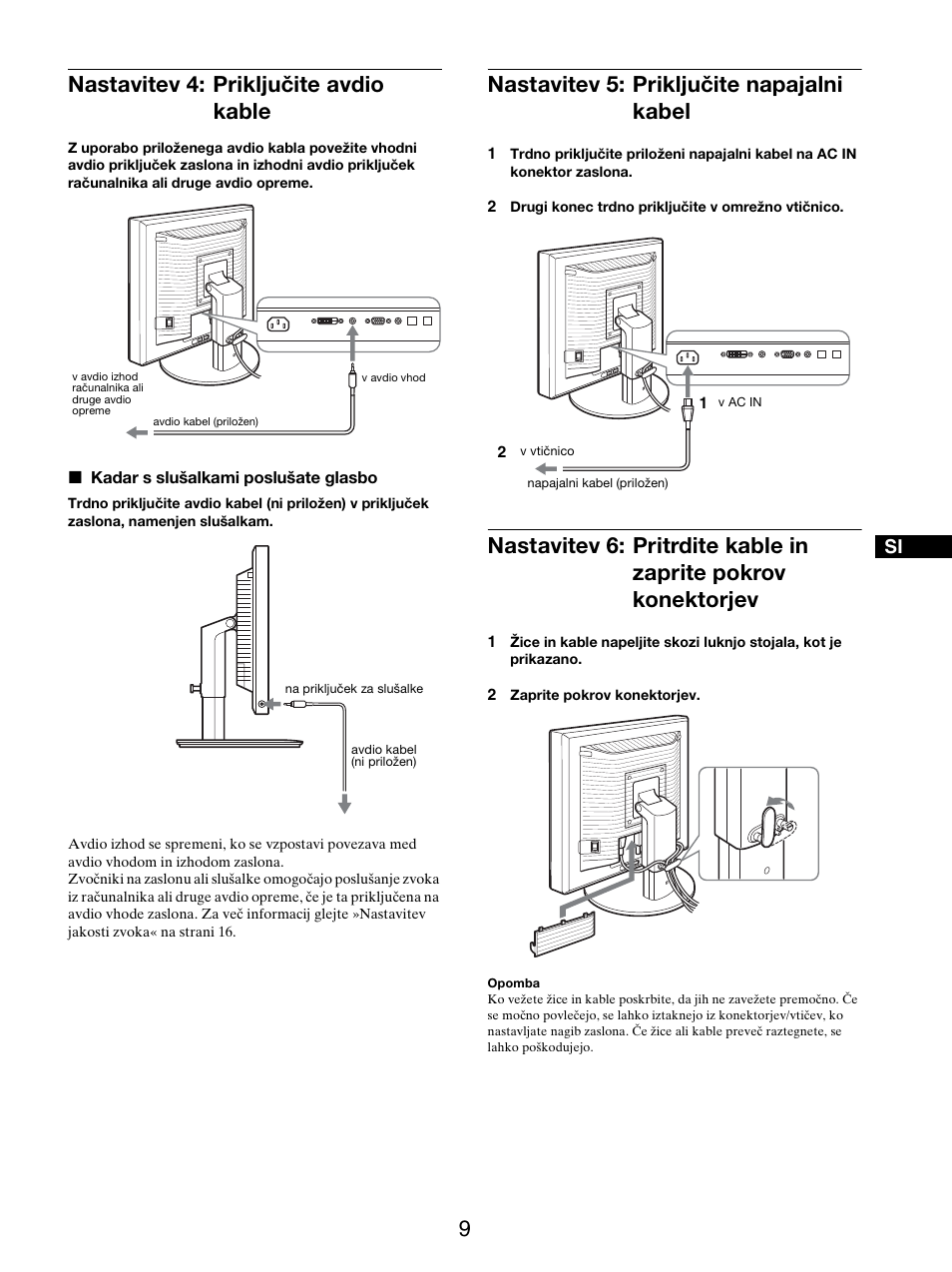 Nastavitev 4: priključite avdio kable, Nastavitev 5: priključite napajalni kabel | Sony SDM-X95FB User Manual | Page 346 / 385