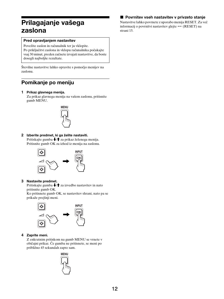 Prilagajanje vašega zaslona, Pomikanje po meniju | Sony SDM-X95FB User Manual | Page 349 / 385