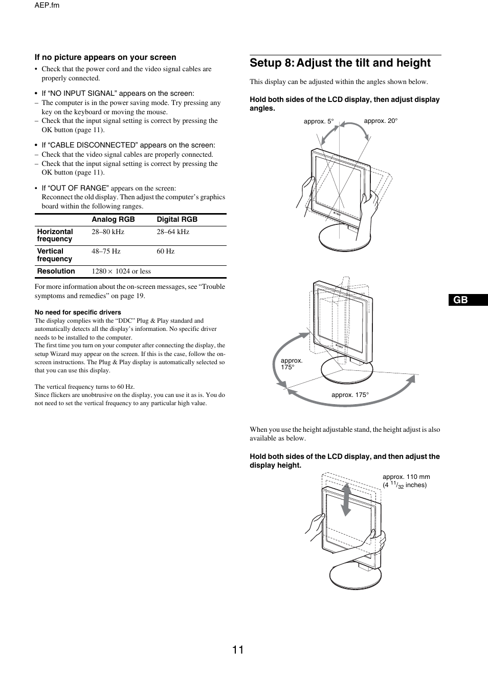 Setup 8: adjust the tilt and height, Setup 8: adju | Sony SDM-X95FB User Manual | Page 35 / 385