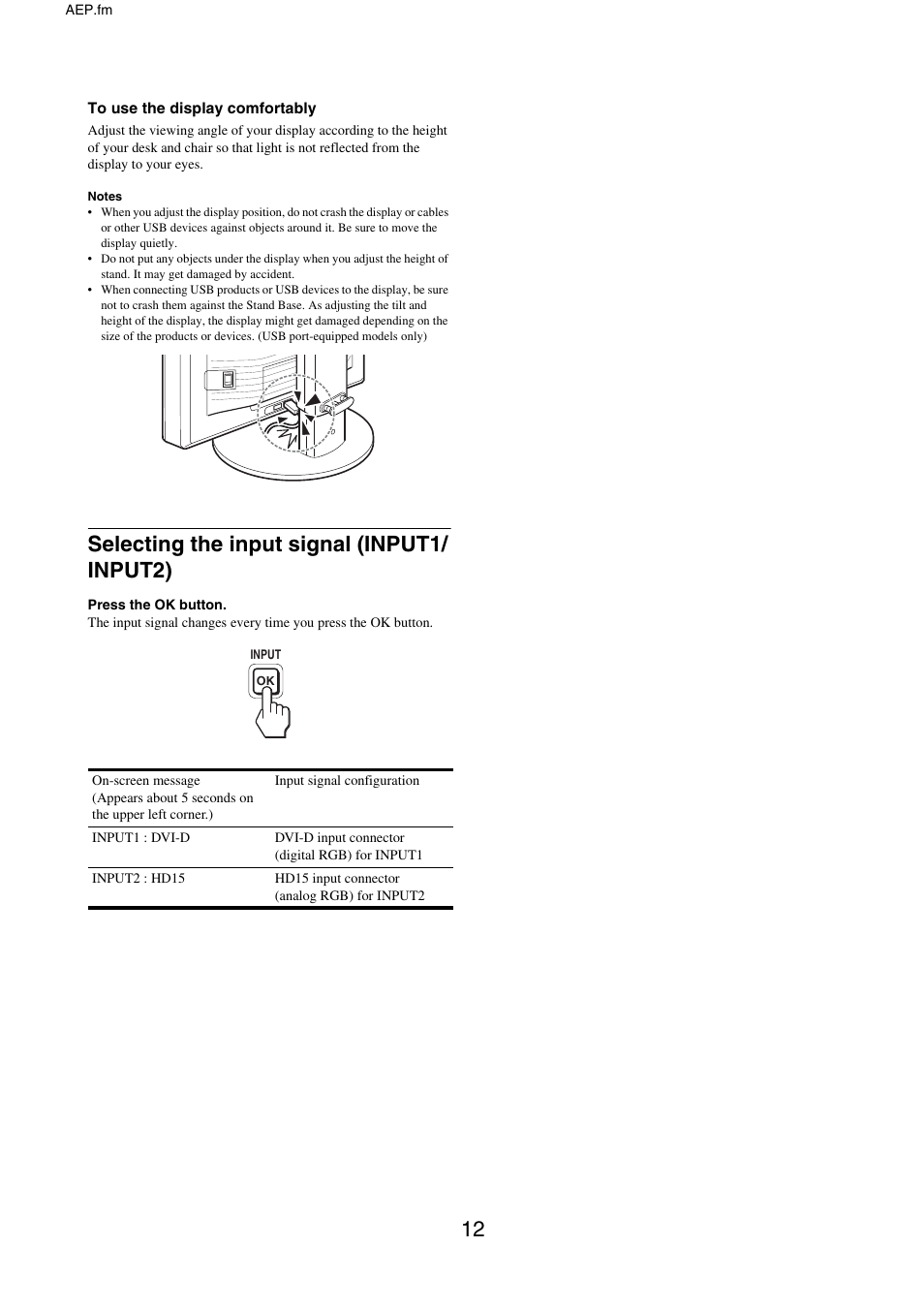 Selecting the input signal (input1/ input2), Selecting the input signal (input1/input2) | Sony SDM-X95FB User Manual | Page 36 / 385