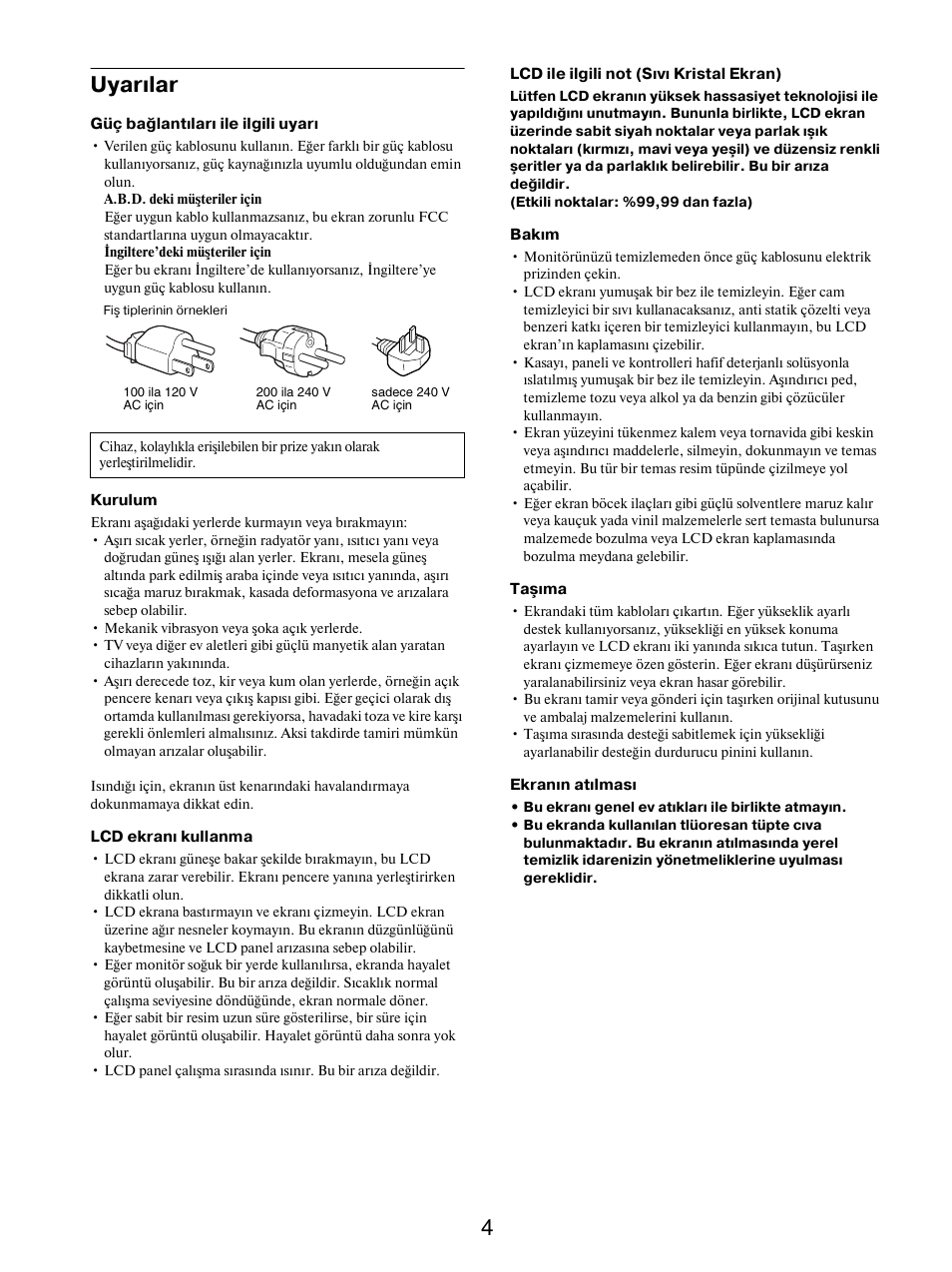 Uyarılar, 4uyarılar | Sony SDM-X95FB User Manual | Page 365 / 385