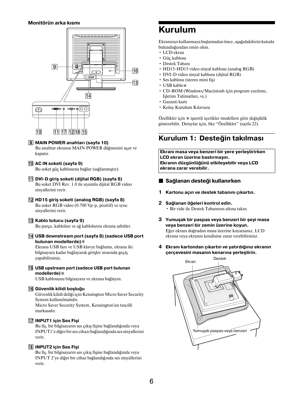 Kurulum, Kurulum 1: desteğin takılması | Sony SDM-X95FB User Manual | Page 367 / 385