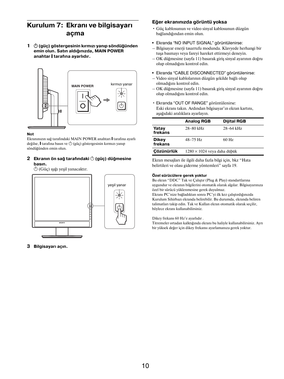 Kurulum 7: ekranı ve bilgisayarı açma, 10 kurulum 7: ekranı ve bilgisayarı açma | Sony SDM-X95FB User Manual | Page 371 / 385