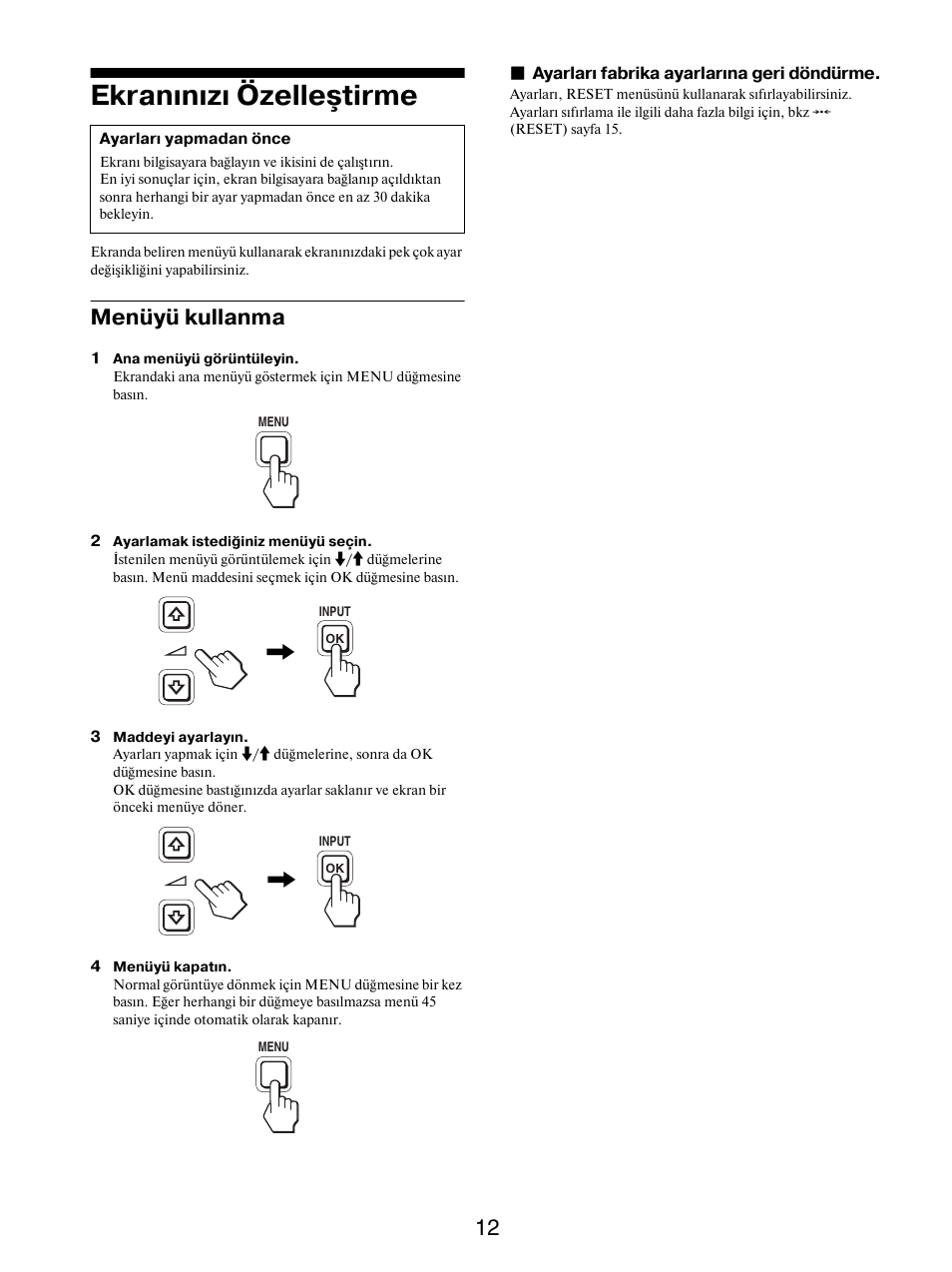 Ekranınızı özelleştirme, Menüyü kullanma | Sony SDM-X95FB User Manual | Page 373 / 385