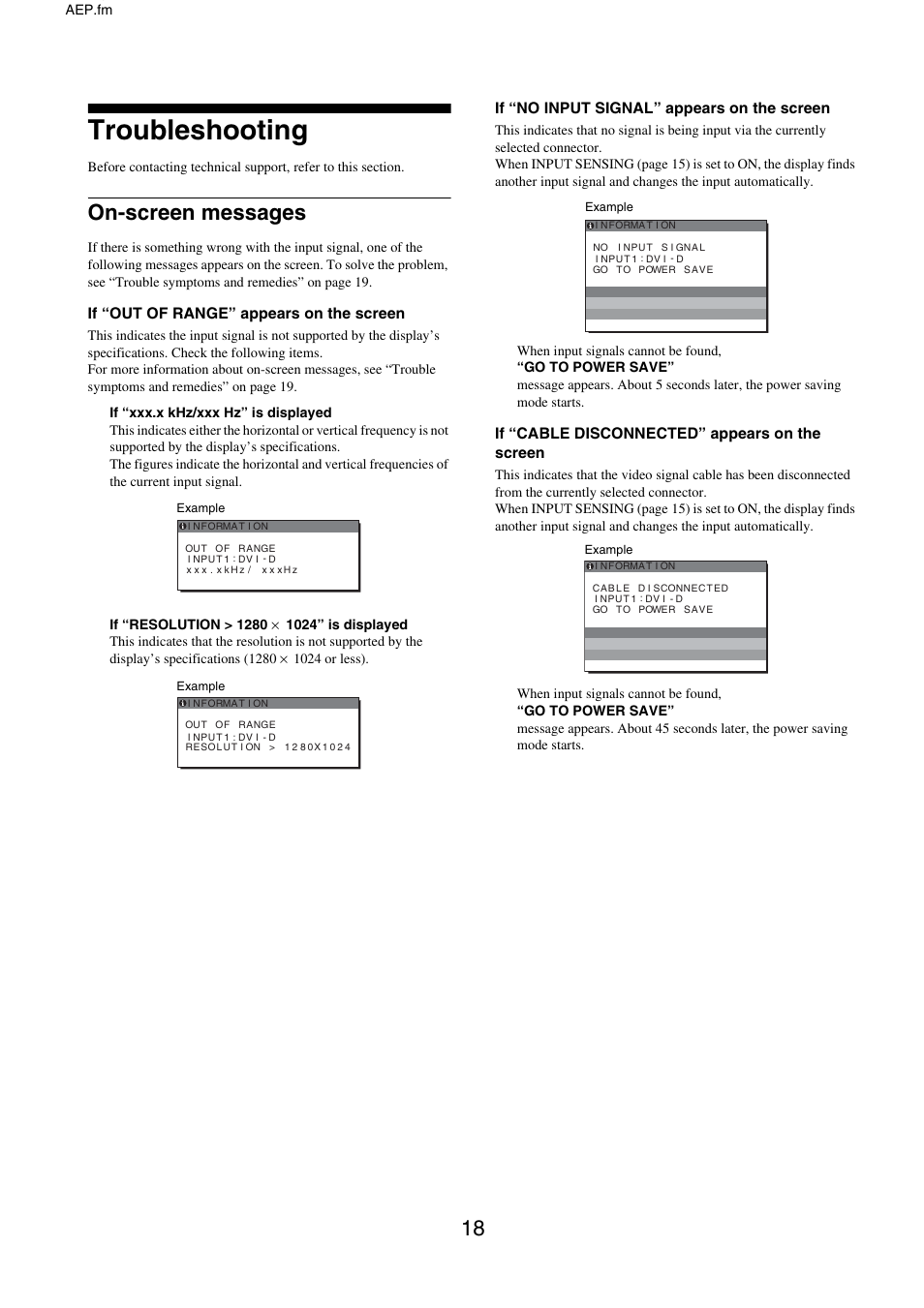 Troubleshooting, On-screen messages | Sony SDM-X95FB User Manual | Page 42 / 385