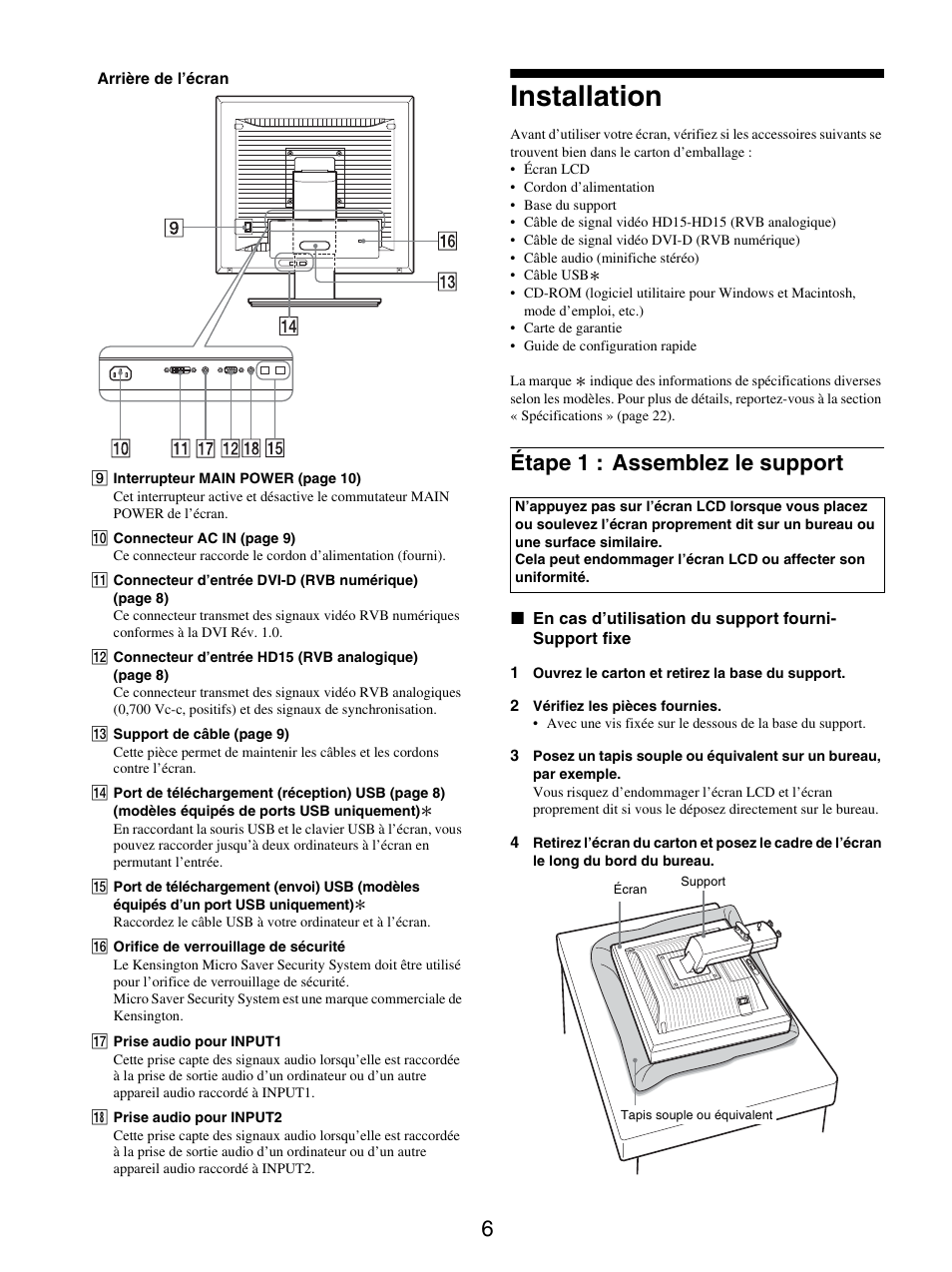 Installation, Étape 1 : assemblez le support | Sony SDM-X95FB User Manual | Page 54 / 385