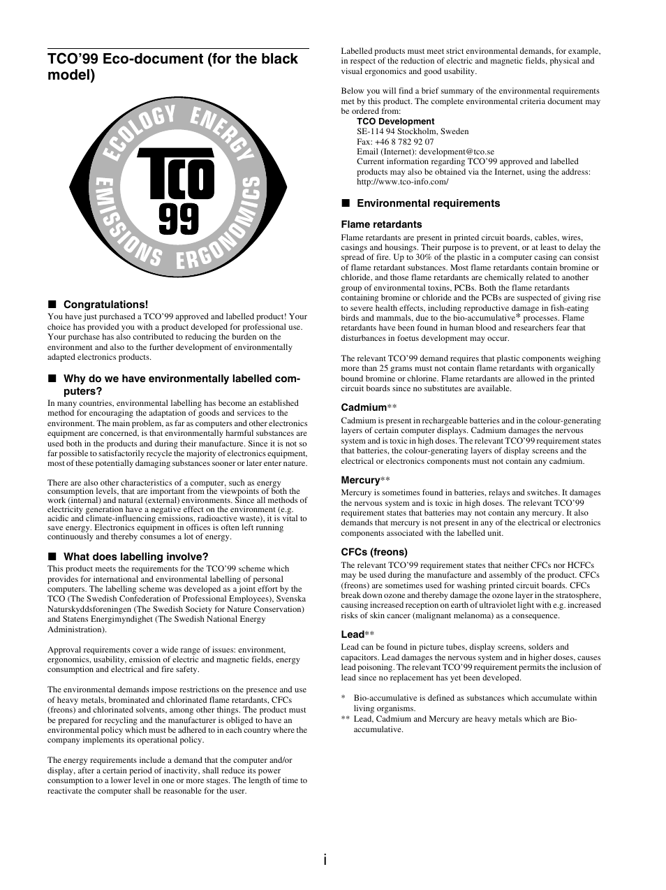 Tco’99 eco-document (for the black model) | Sony SDM-X95FB User Manual | Page 71 / 385