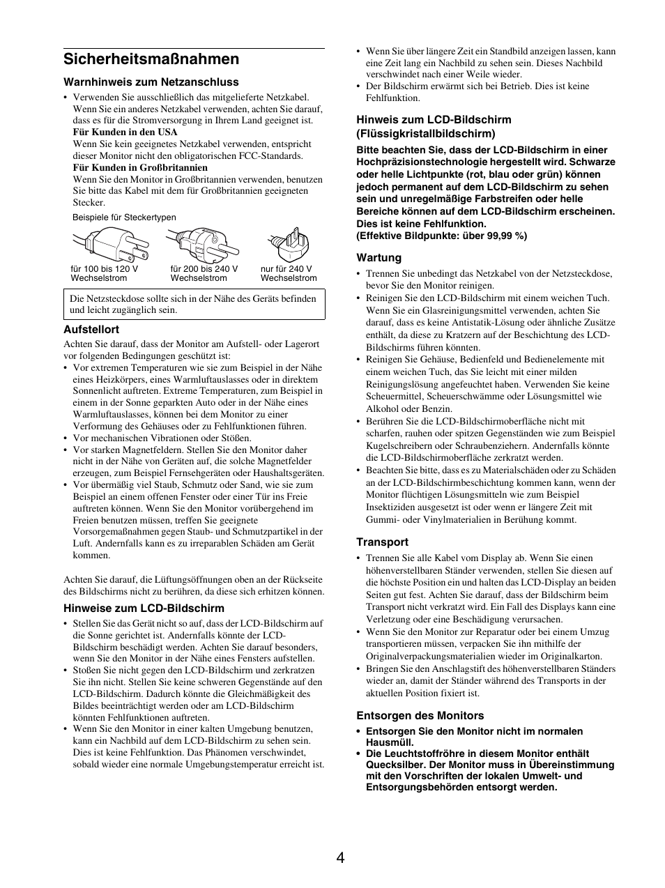 Sicherheitsmaßnahmen, 4sicherheitsmaßnahmen | Sony SDM-X95FB User Manual | Page 76 / 385