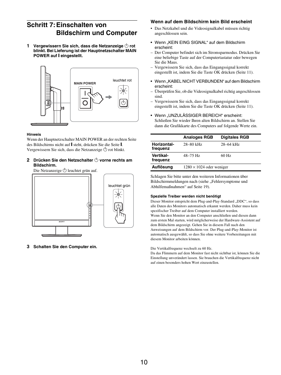 Schritt 7: einschalten von bildschirm und computer | Sony SDM-X95FB User Manual | Page 82 / 385