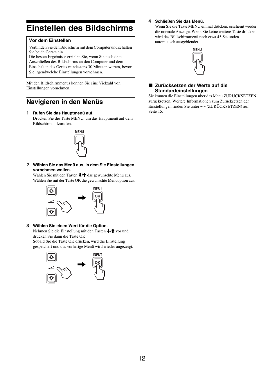 Einstellen des bildschirms, Navigieren in den menüs | Sony SDM-X95FB User Manual | Page 84 / 385