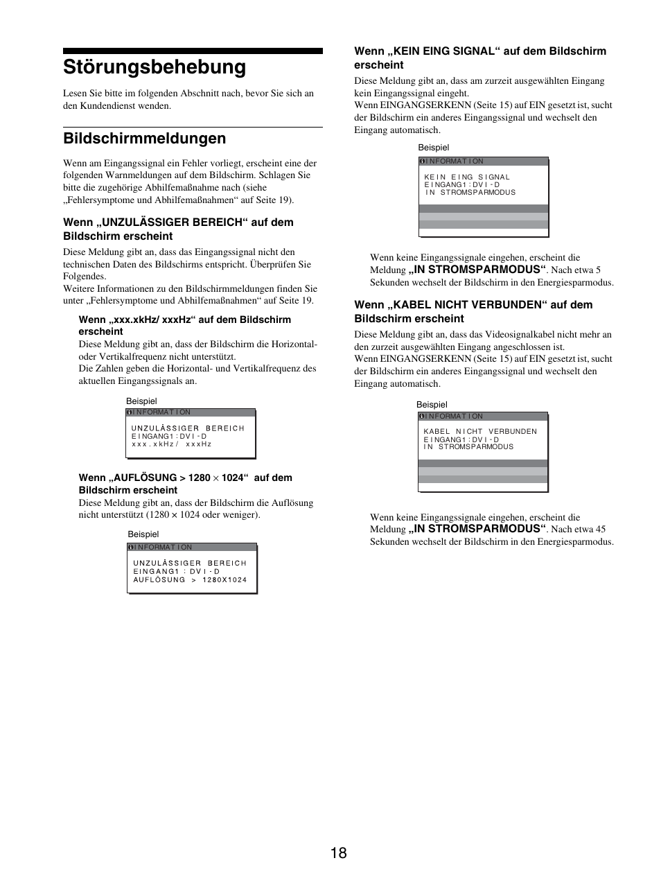 Störungsbehebung, Bildschirmmeldungen | Sony SDM-X95FB User Manual | Page 90 / 385