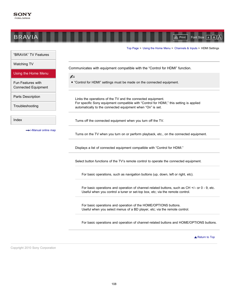 Hdmi settings | Sony KDL-55HX701 User Manual | Page 112 / 141