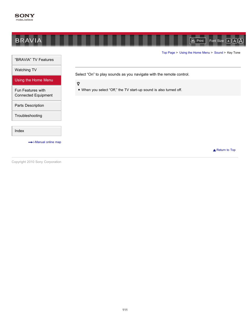 Key tone | Sony KDL-55HX701 User Manual | Page 115 / 141