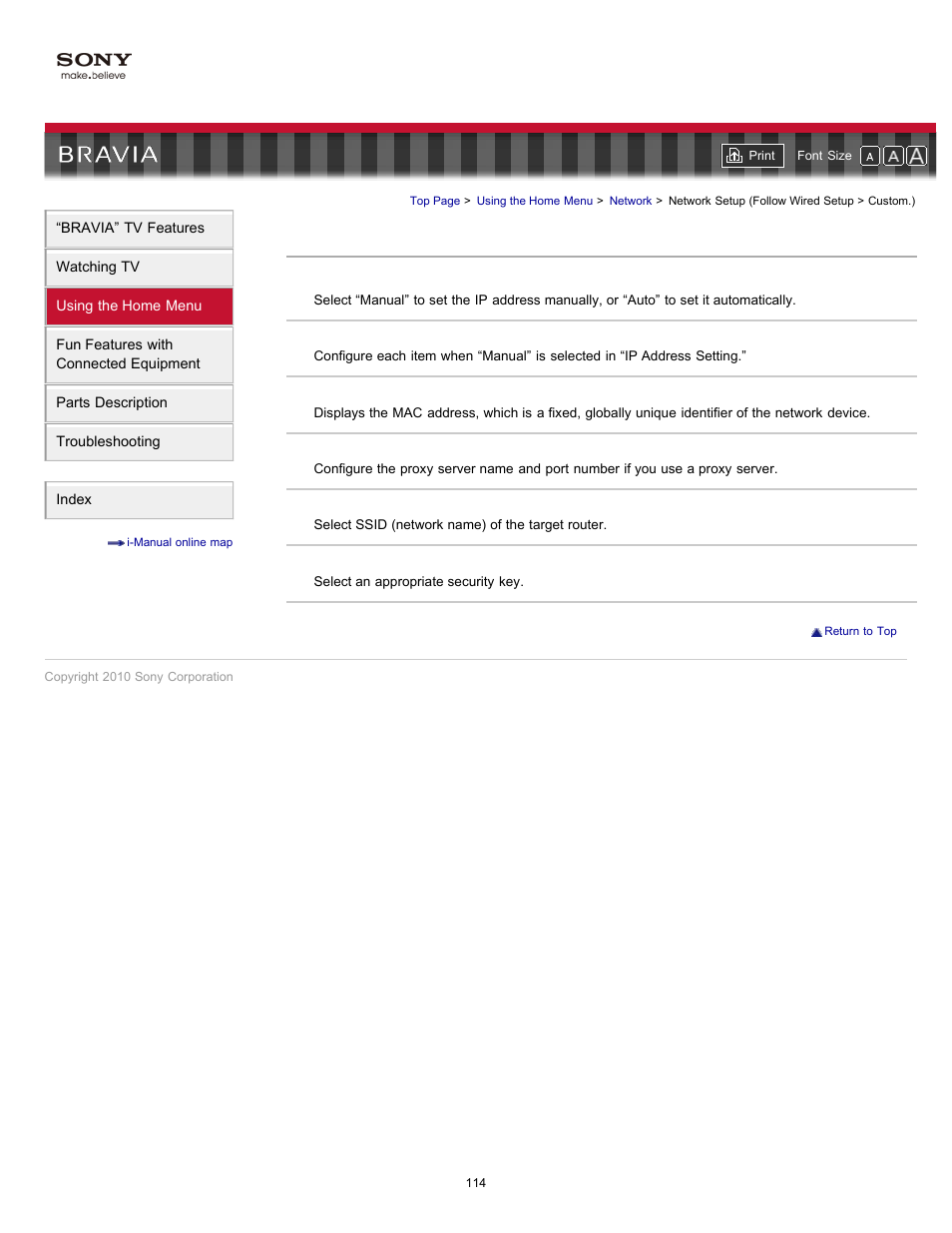 Network setup (follow wired setup > custom.), Network setup | Sony KDL-55HX701 User Manual | Page 118 / 141