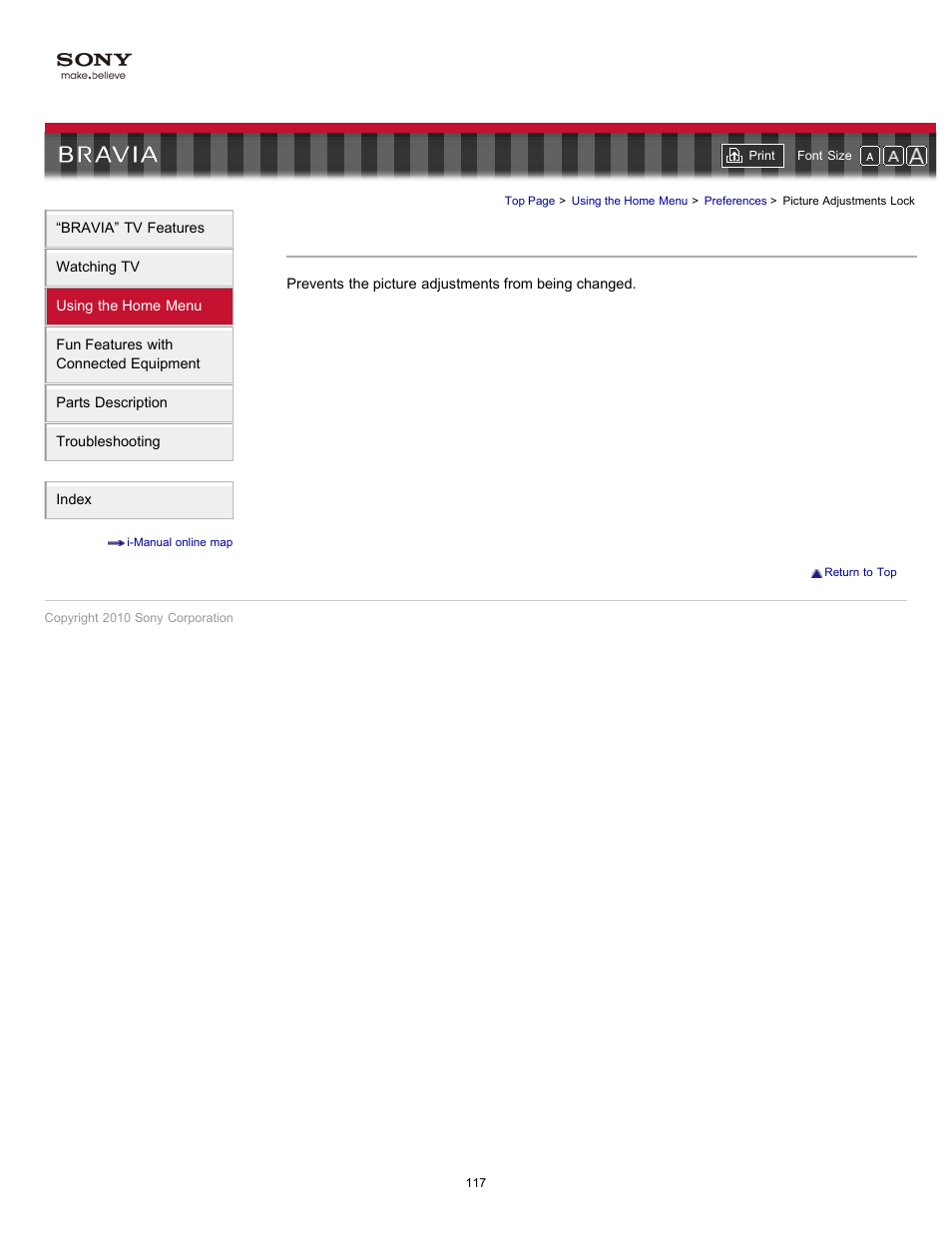 Picture adjustments lock | Sony KDL-55HX701 User Manual | Page 121 / 141