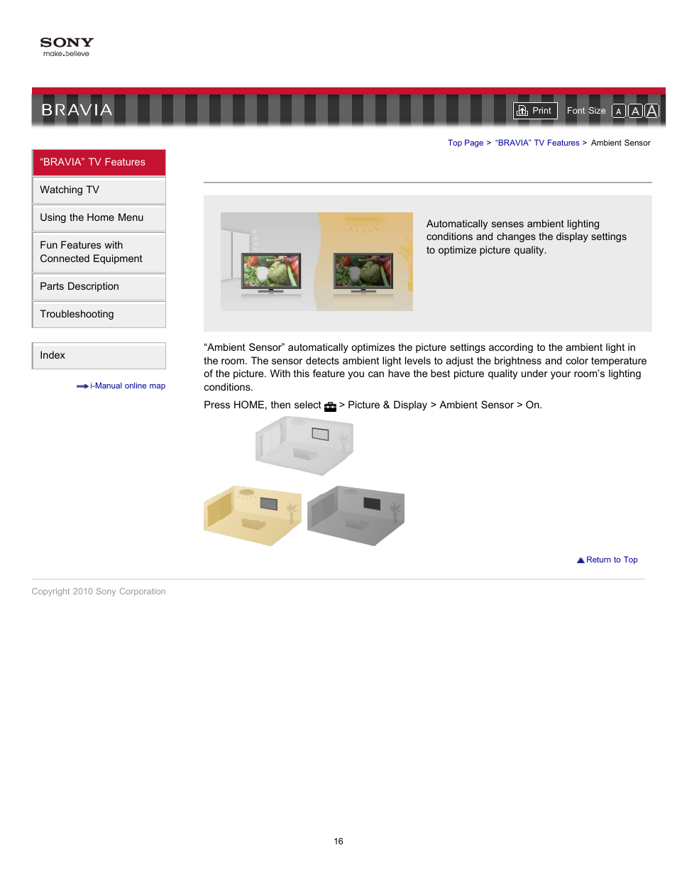 Ambient sensor, Room lighting sensor | Sony KDL-55HX701 User Manual | Page 20 / 141