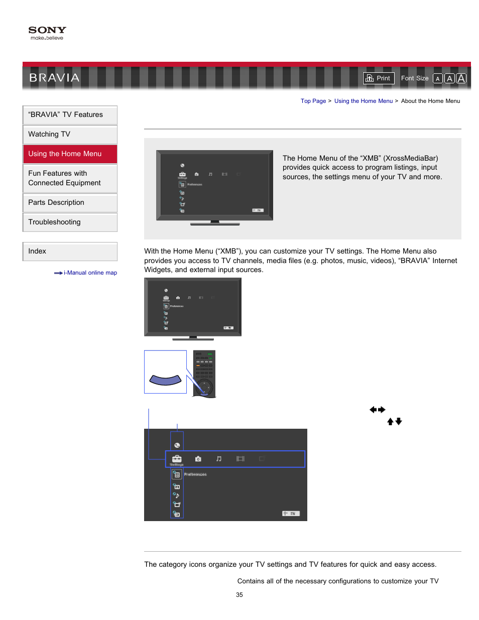 About the home menu, Home, Settings menu | Xmb (xrossmediabar) | Sony KDL-55HX701 User Manual | Page 39 / 141