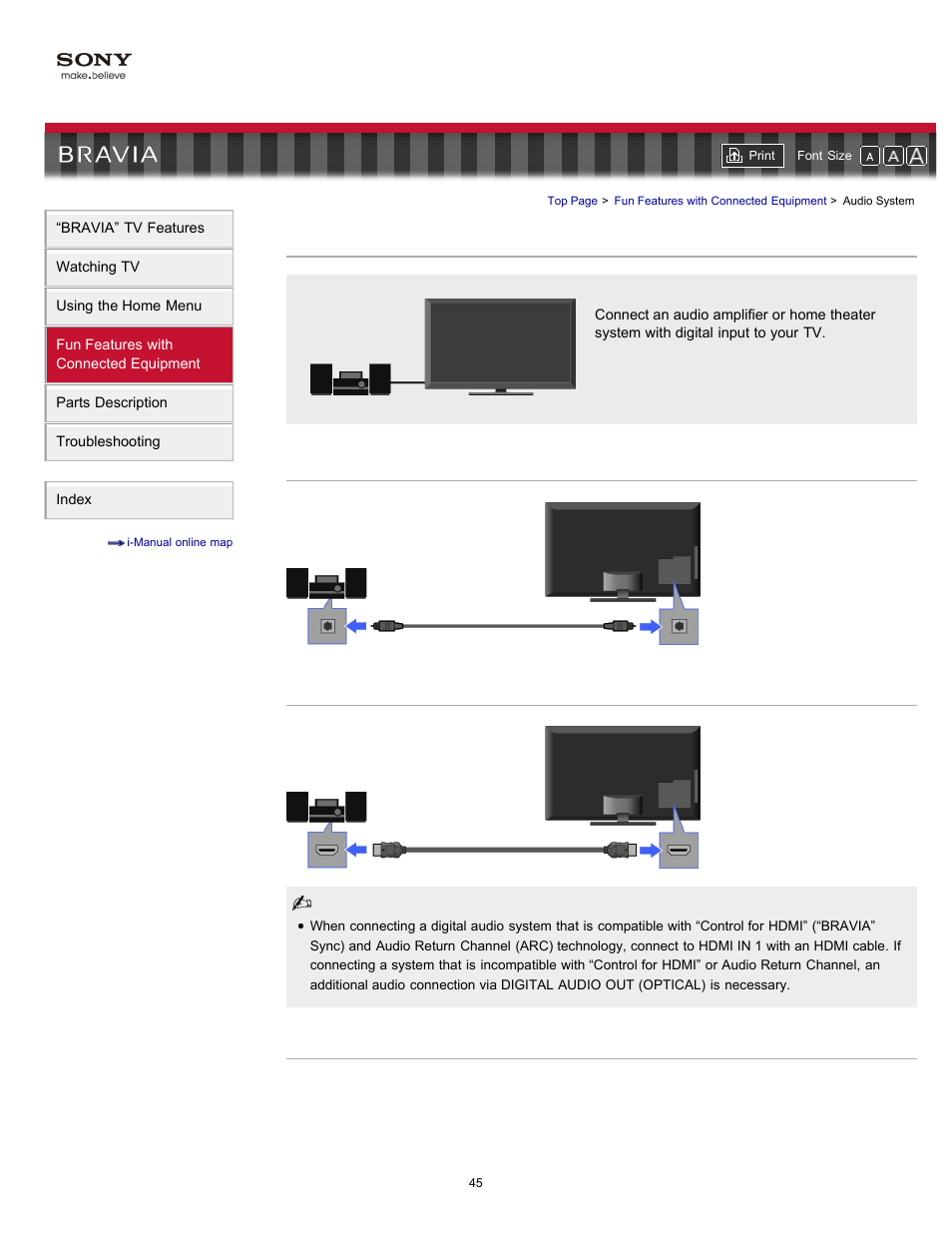 Audio system, Audio system (connected equipment), Digital audio out | Sony KDL-55HX701 User Manual | Page 49 / 141