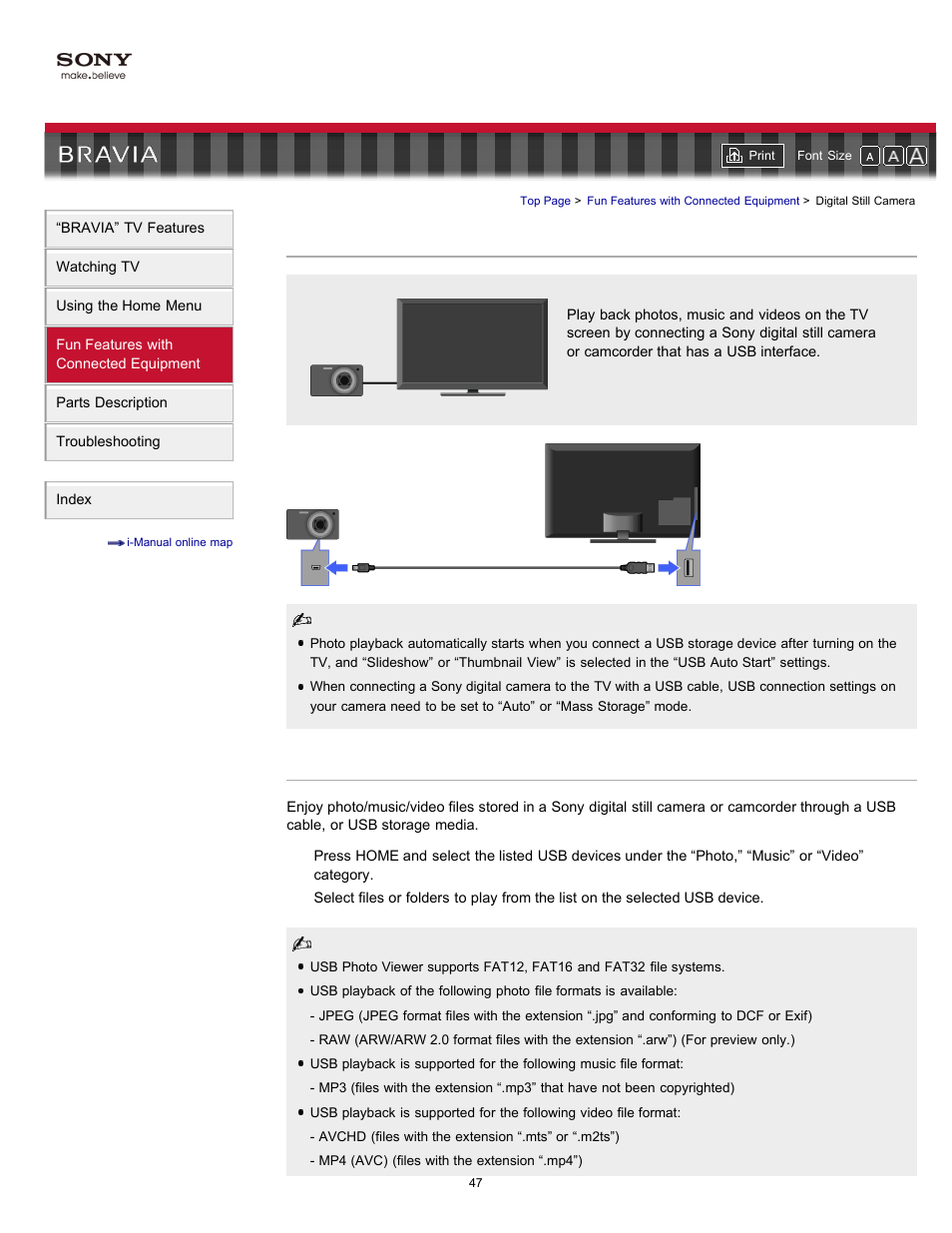 Digital still camera, Camcorder (connected equipment), Digital camera (connected equipment) | Photo/music/video playback, Slideshow, Thumbnail view | Sony KDL-55HX701 User Manual | Page 51 / 141