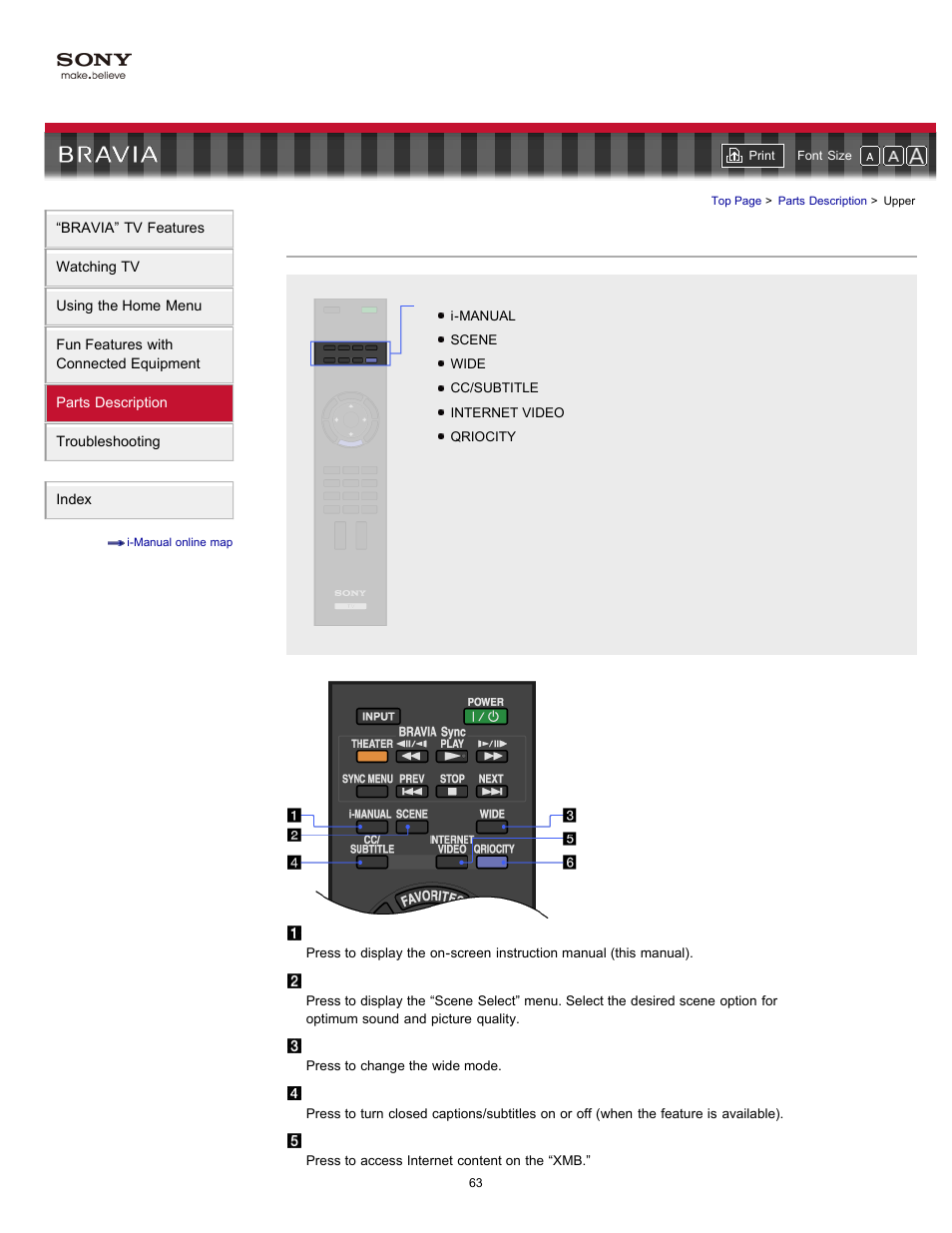 Upper, Remote control buttons (upper part) | Sony KDL-55HX701 User Manual | Page 67 / 141