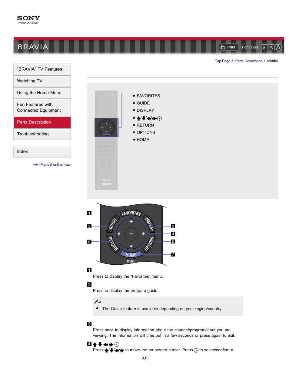 Middle, Remote control buttons (middle part) | Sony KDL-55HX701 User Manual | Page 69 / 141