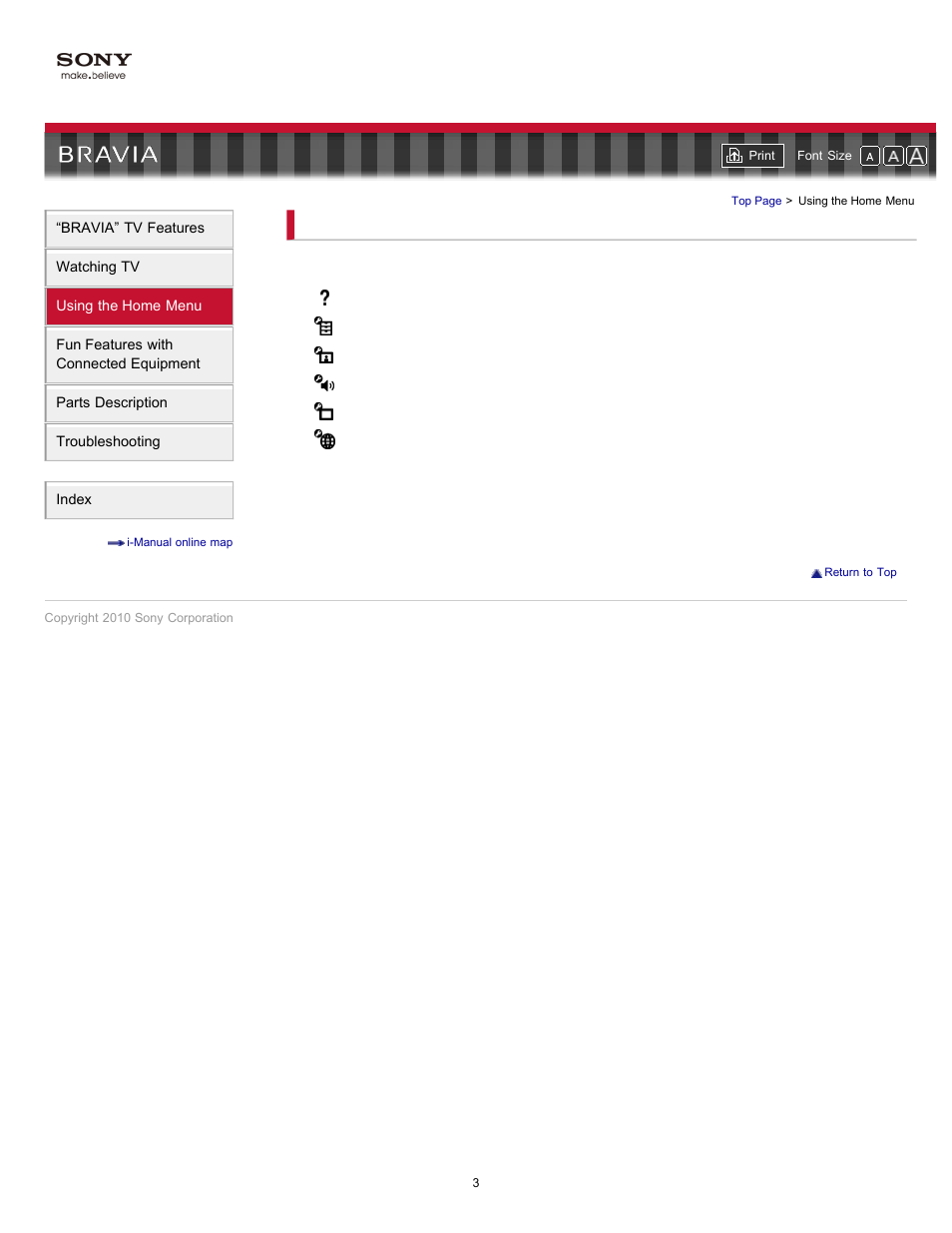 Using the home menu | Sony KDL-55HX701 User Manual | Page 7 / 141