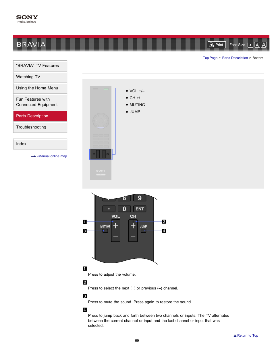 Bottom, Remote control buttons (bottom part) | Sony KDL-55HX701 User Manual | Page 73 / 141