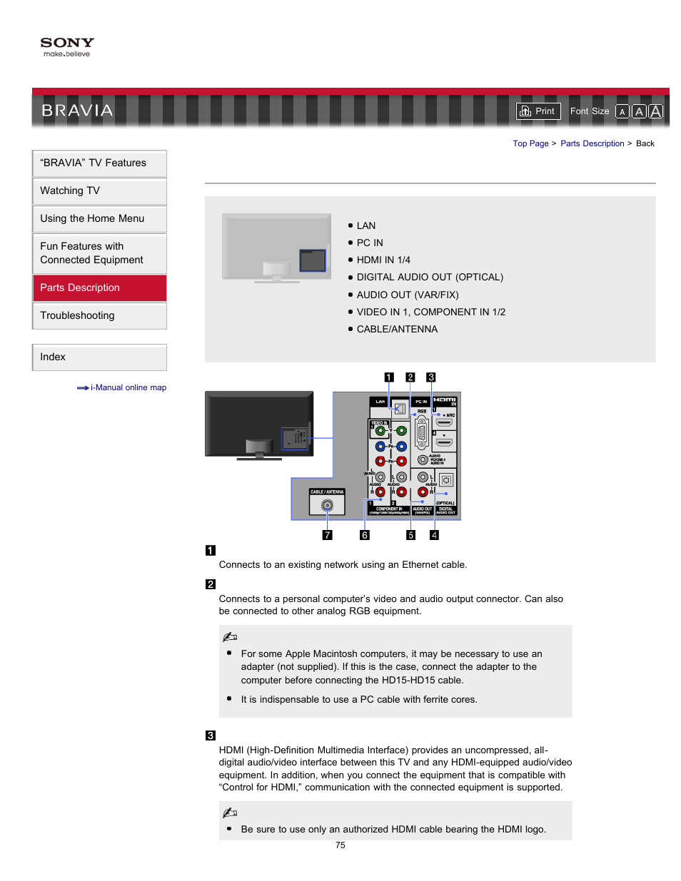 Back, Terminals (back) | Sony KDL-55HX701 User Manual | Page 79 / 141