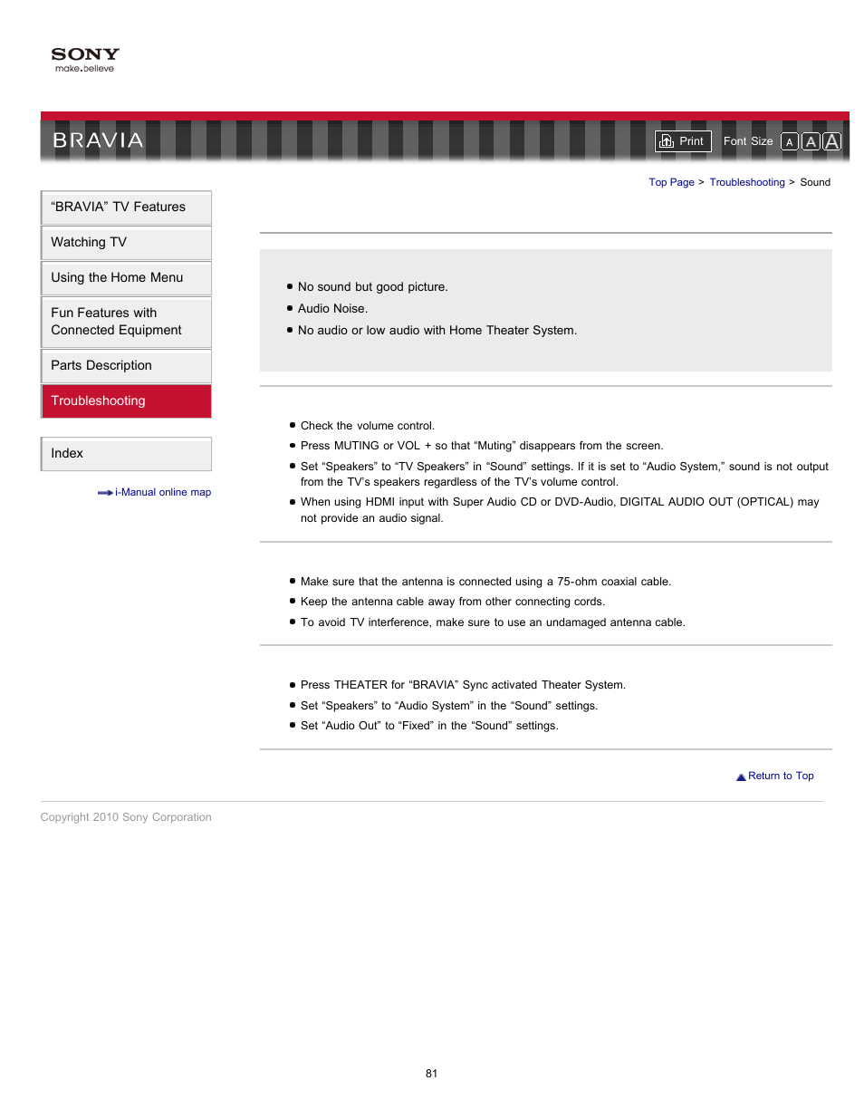 Sound, Troubleshooting (sound) | Sony KDL-55HX701 User Manual | Page 85 / 141