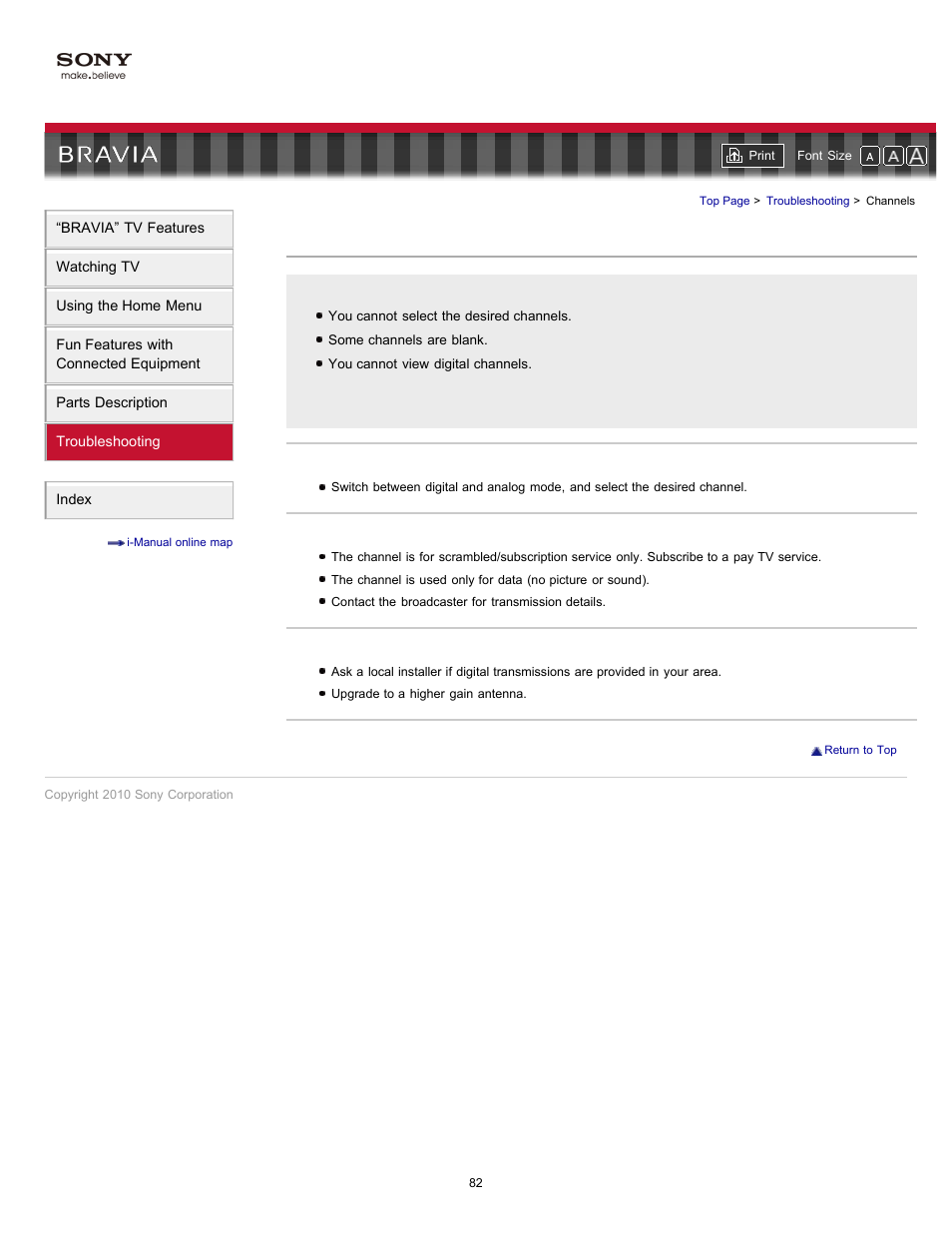 Channels, Troubleshooting (channel) | Sony KDL-55HX701 User Manual | Page 86 / 141