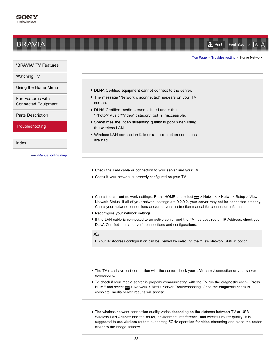 Home network, Troubleshooting (network connection) | Sony KDL-55HX701 User Manual | Page 87 / 141