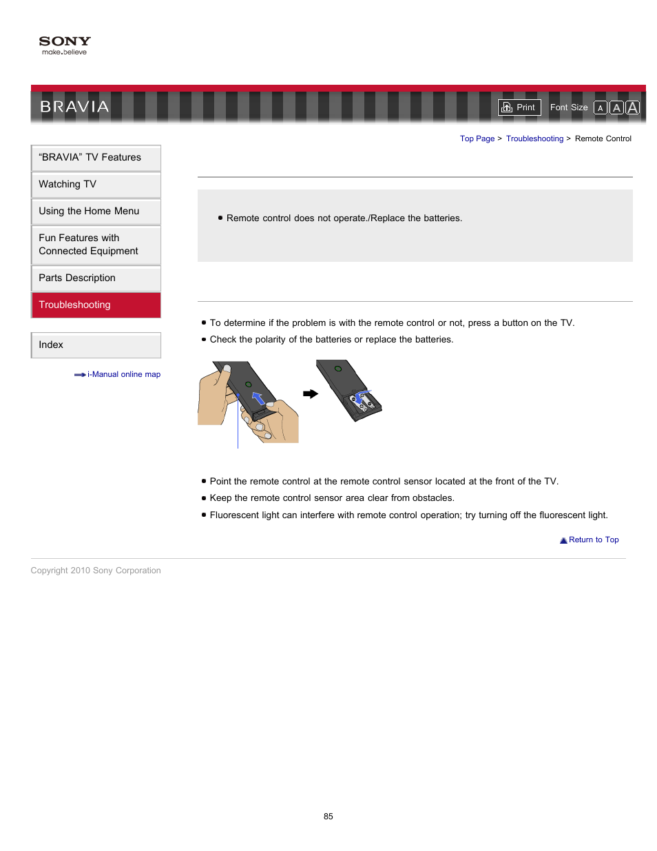 Remote control, Troubleshooting (remote control) | Sony KDL-55HX701 User Manual | Page 89 / 141