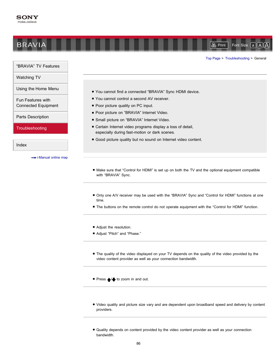 General, Troubleshooting (general) | Sony KDL-55HX701 User Manual | Page 90 / 141